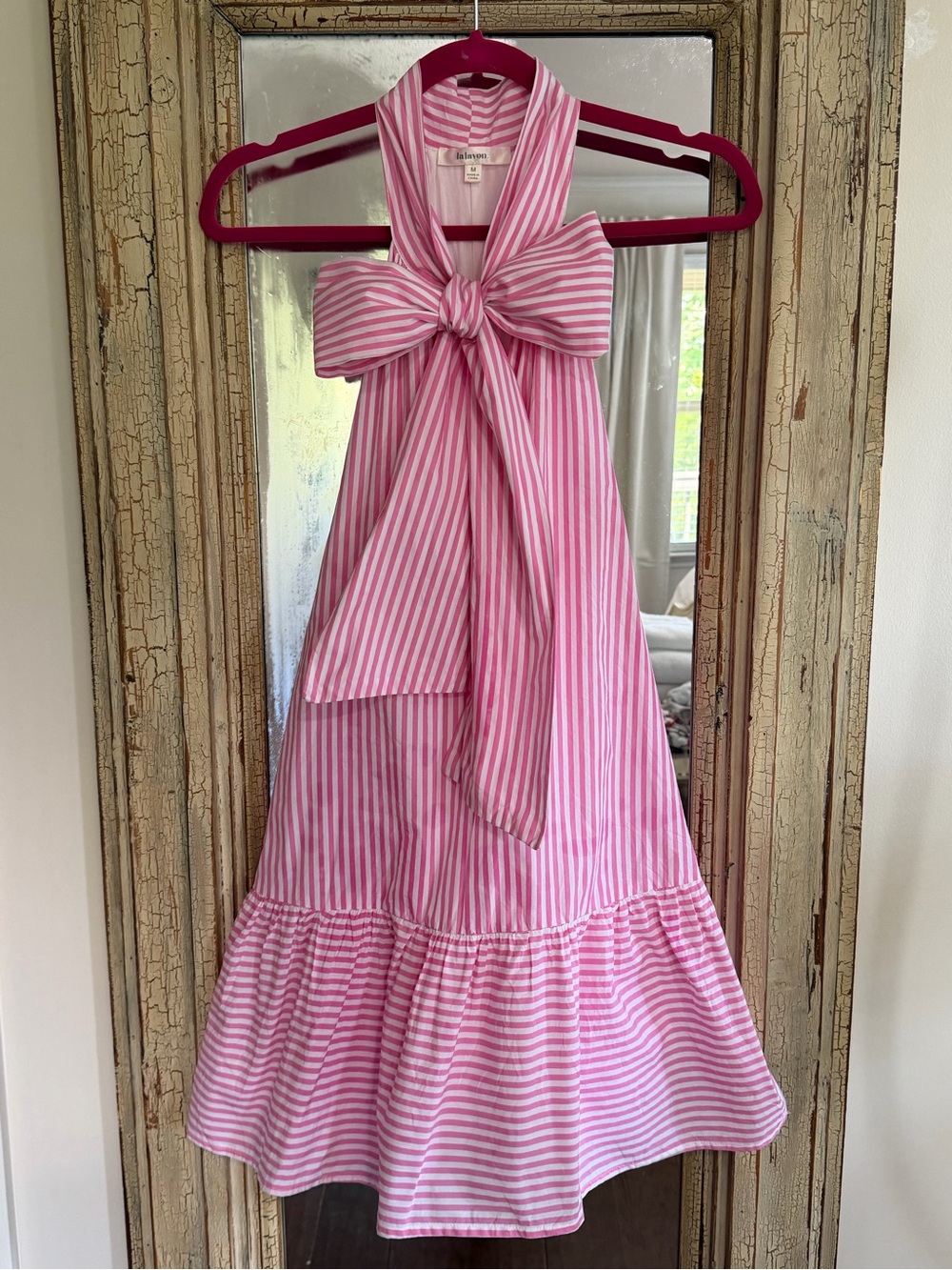 Delicate Striped Pink Mini Dress with Bow